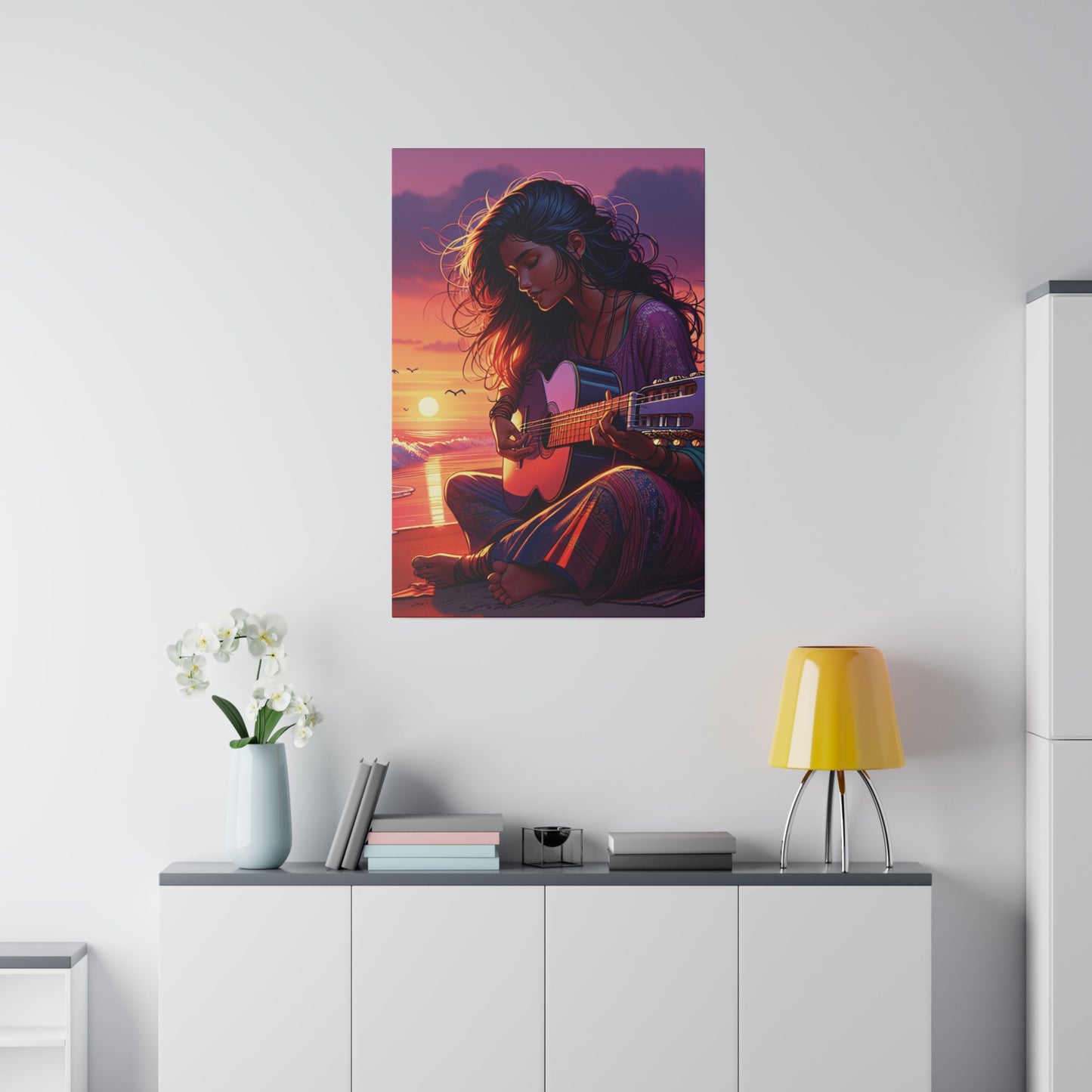 6347K - music art work, musician gift ideas, sunset background, sunset designs, ocean art work, beach art work, guitar art work, guitar player