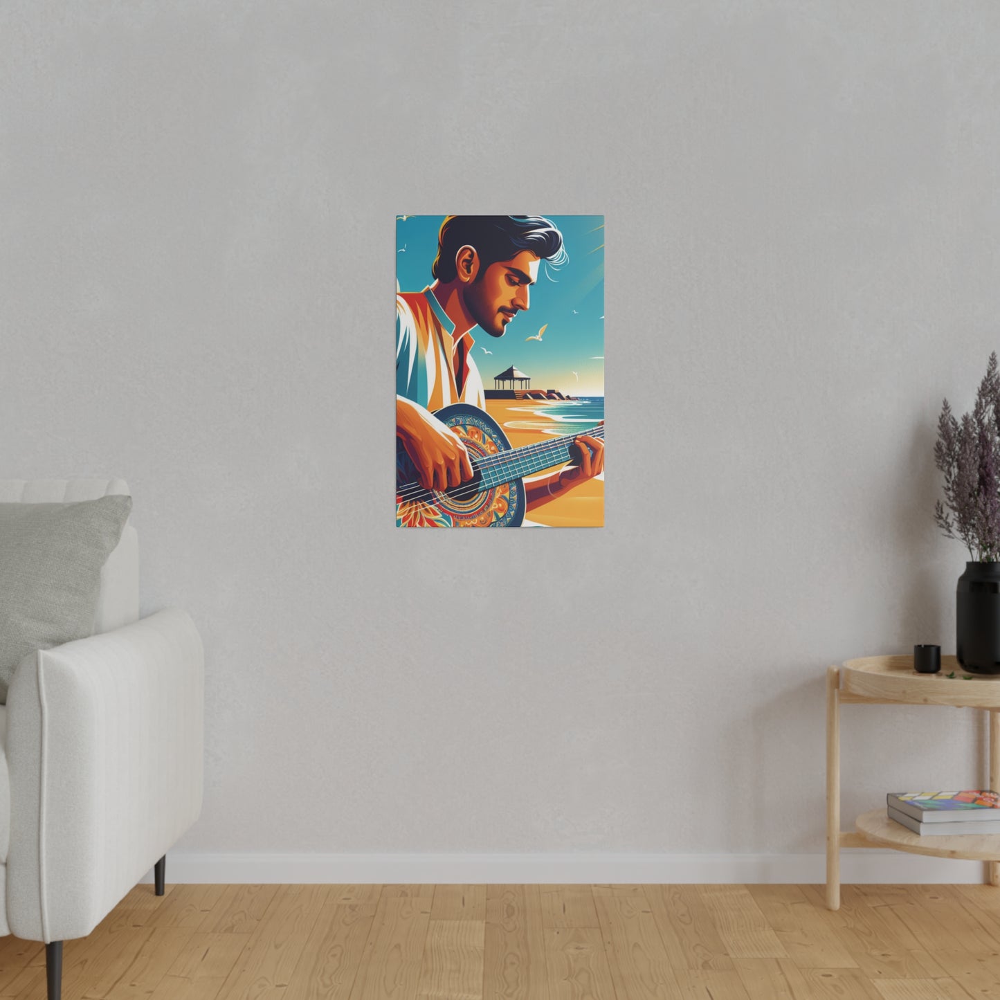 3287Z - music art work, musician gift ideas, sunset background, sunset designs, ocean art work, beach art work, guitar art work, guitar player