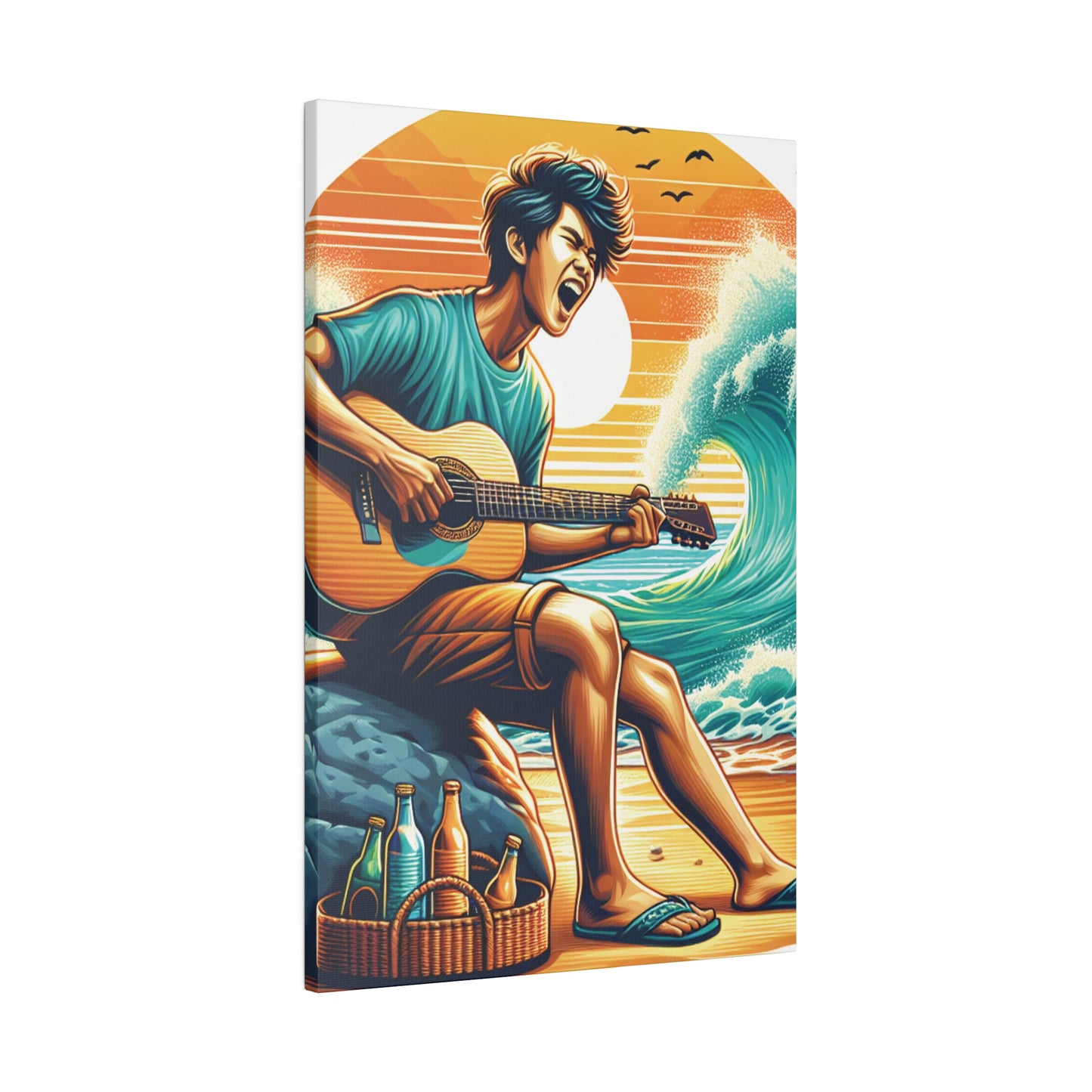 2837K - music art work, musician gift ideas, sunset background, sunset designs, ocean art work, beach art work, guitar art work, guitar player