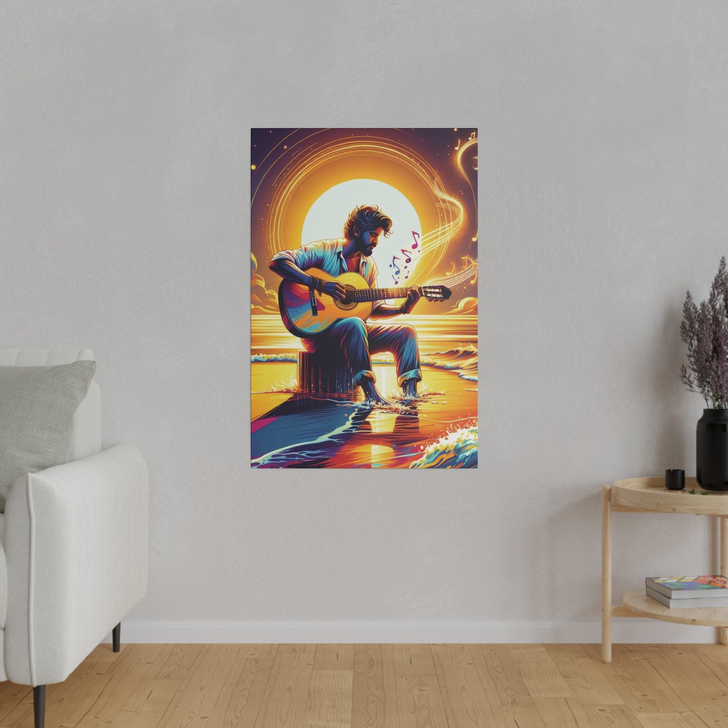 7683B - music art work, musician gift ideas, sunset background, sunset designs, ocean art work, beach art work, guitar art work, guitar player