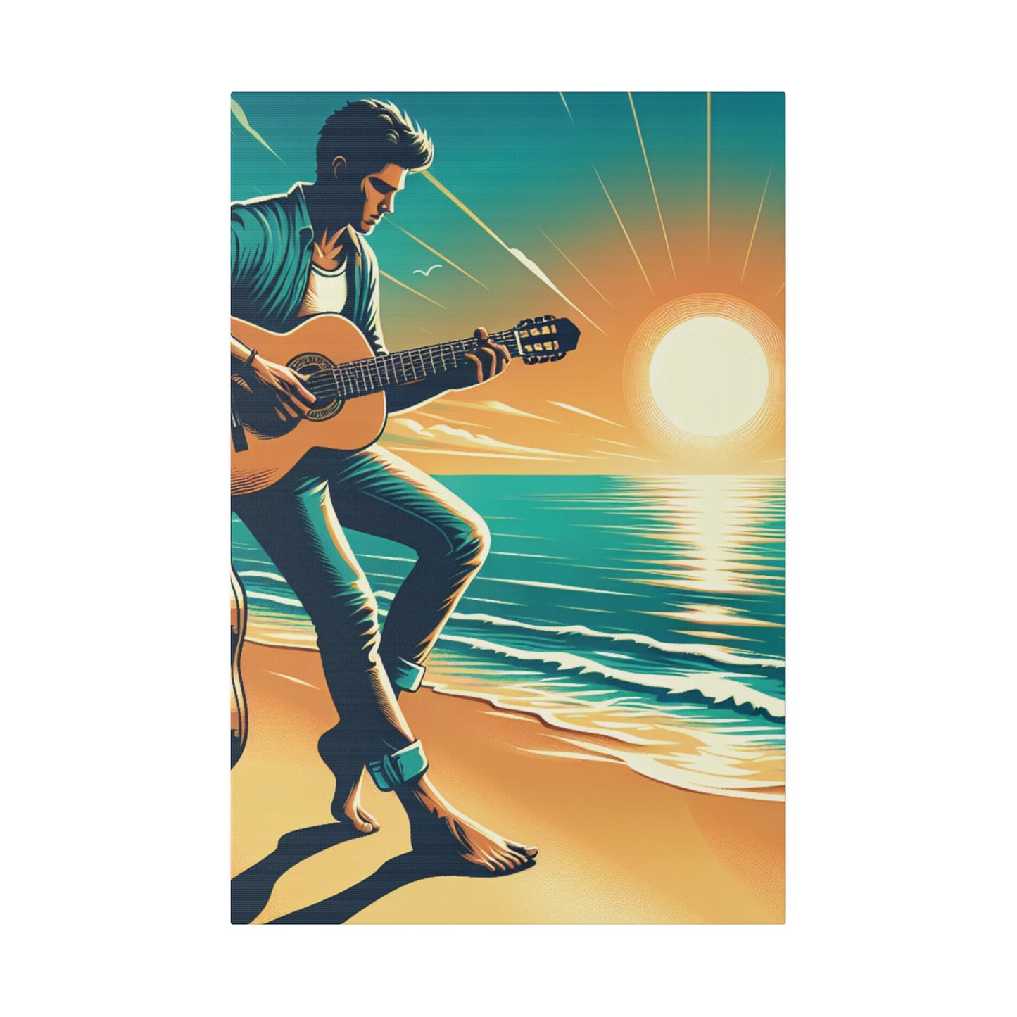 6732K - music art work, musician gift ideas, sunset background, sunset designs, ocean art work, beach art work, guitar art work, guitar player