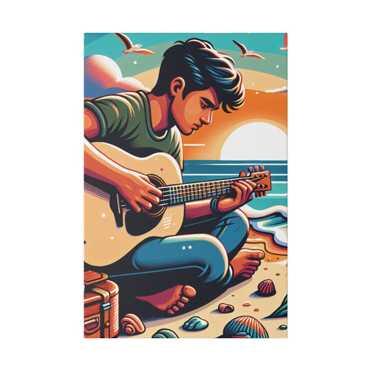 5287K - music art work, musician gift ideas, sunset background, sunset designs, ocean art work, beach art work, guitar art work, guitar player