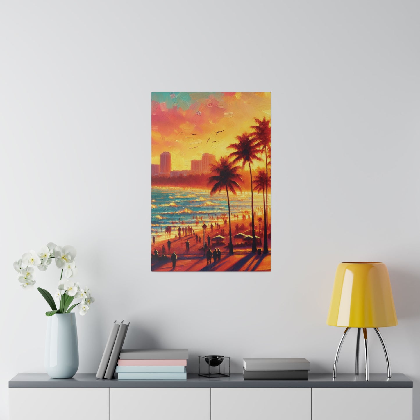 7693W - miami beach art, sunset background, ocean art work, beach art work, sunset designs, miami beach painting, miami beach print