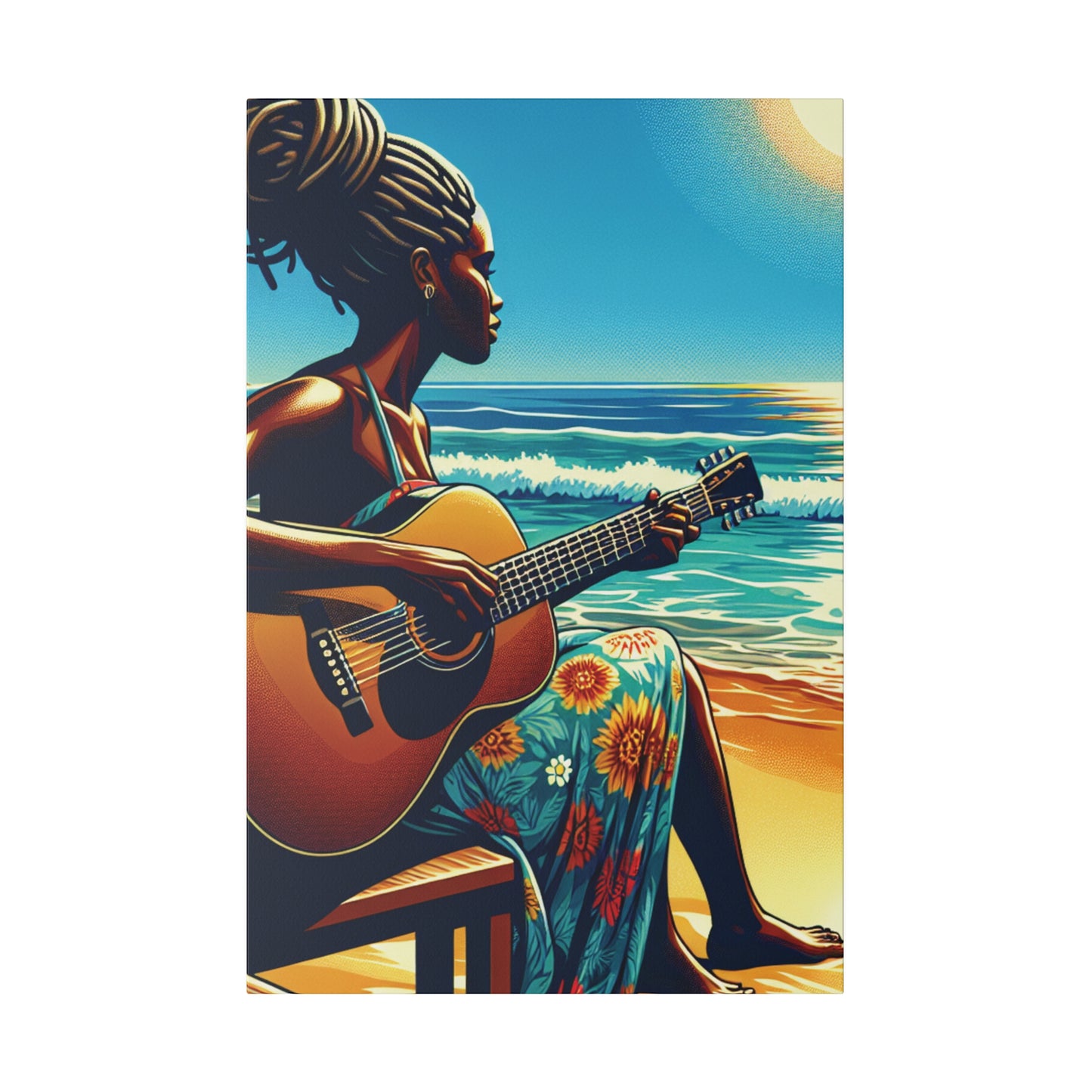 6374B - music art work, musician gift ideas, sunset background, sunset designs, ocean art work, beach art work, guitar art work, guitar player