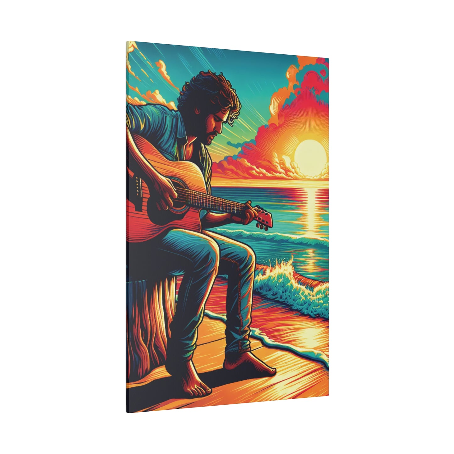 5973Z - music art work, musician gift ideas, sunset background, sunset designs, ocean art work, beach art work, guitar art work, guitar player