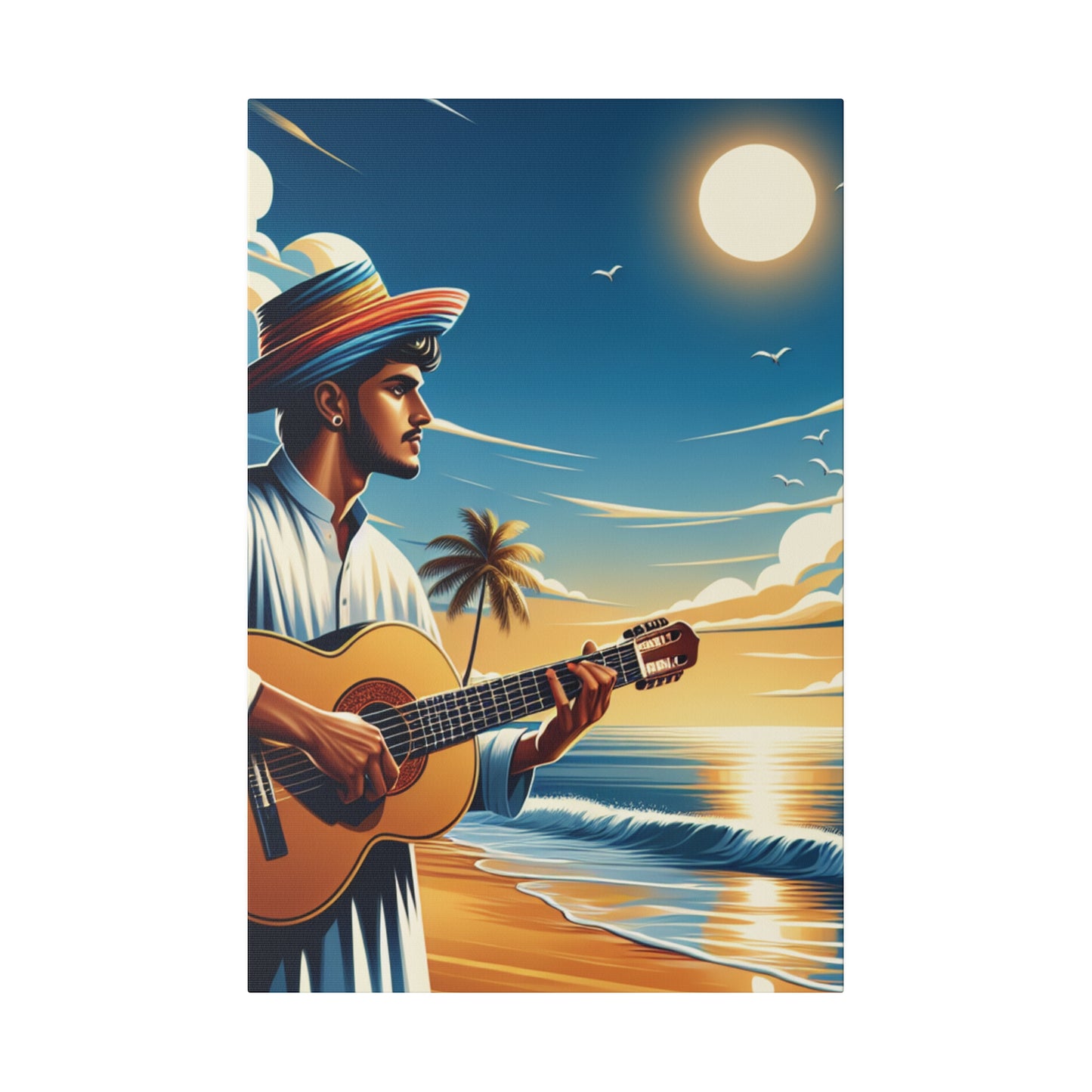 8234Z - music art work, musician gift ideas, sunset background, sunset designs, ocean art work, beach art work, guitar art work, guitar player