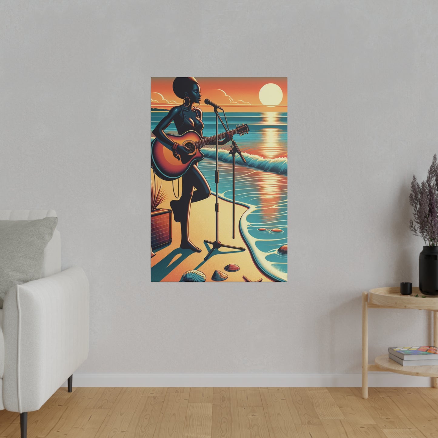 6482G - music art work, musician gift ideas, sunset background, sunset designs, ocean art work, beach art work, guitar art work, guitar player