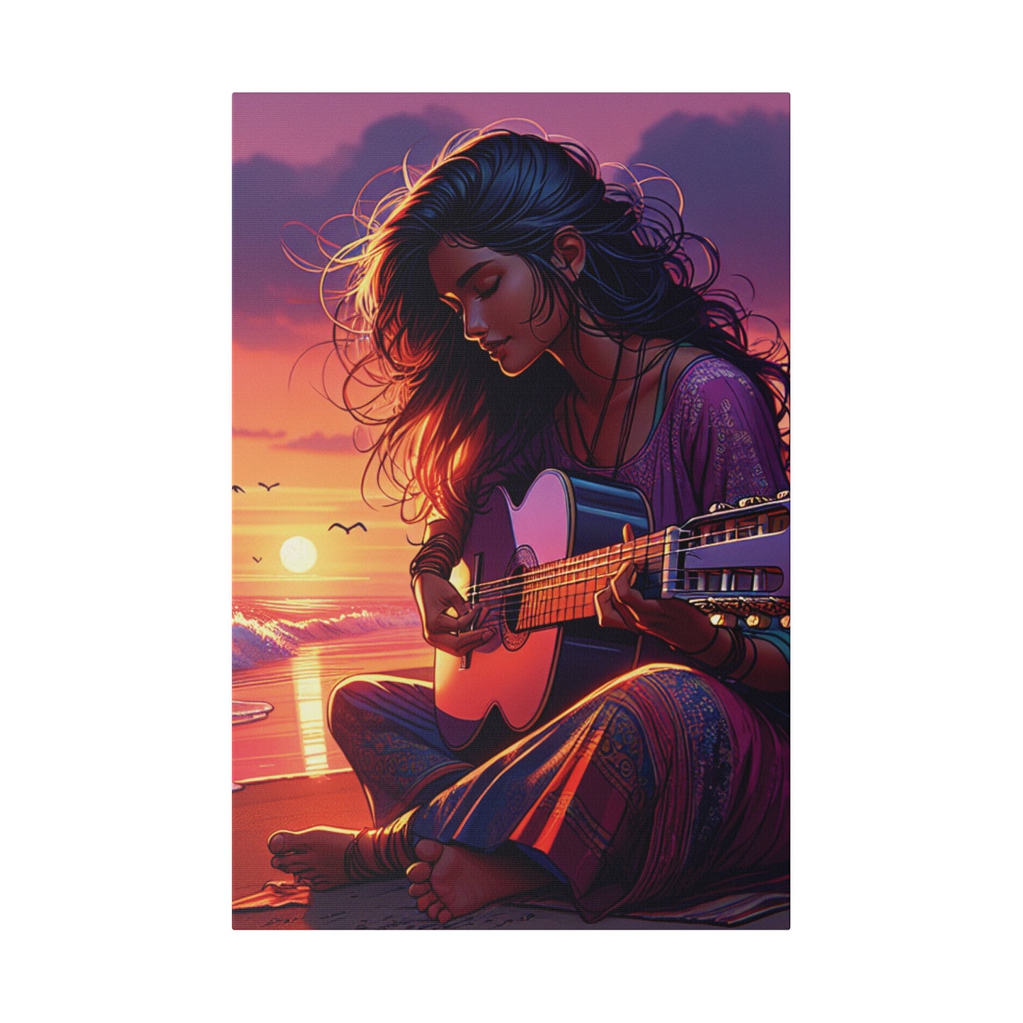 6347K - music art work, musician gift ideas, sunset background, sunset designs, ocean art work, beach art work, guitar art work, guitar player