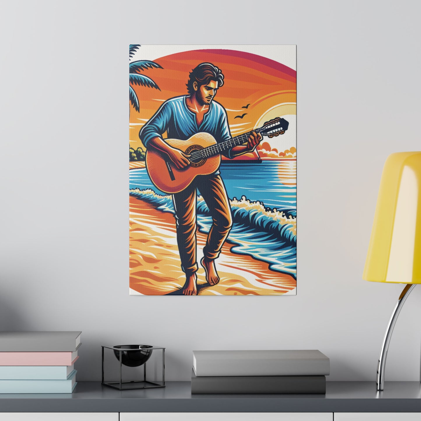 5493Z - music art work, musician gift ideas, sunset background, sunset designs, ocean art work, beach art work, guitar art work, guitar player