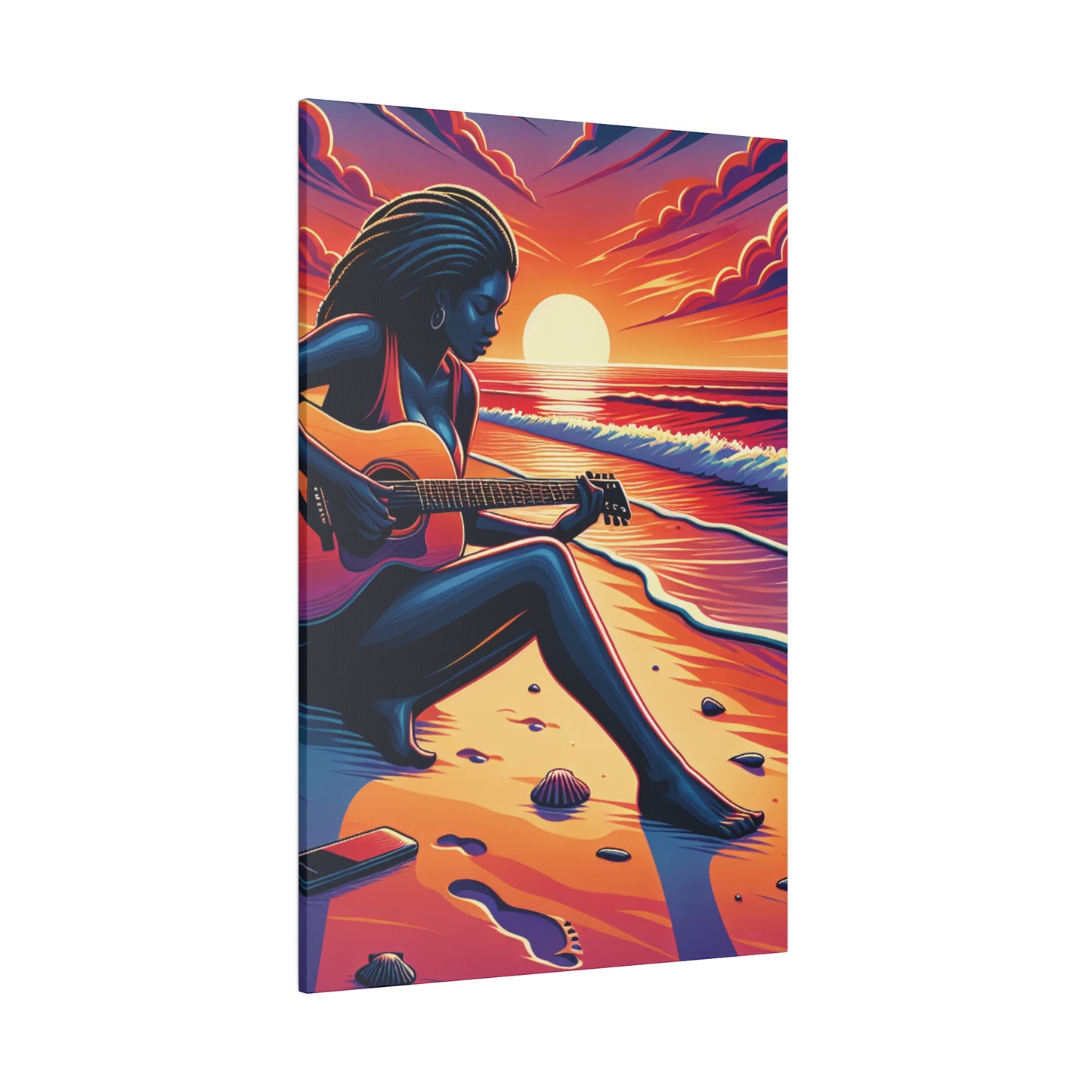 3476M - music art work, musician gift ideas, sunset background, sunset designs, ocean art work, beach art work, guitar art work, guitar player