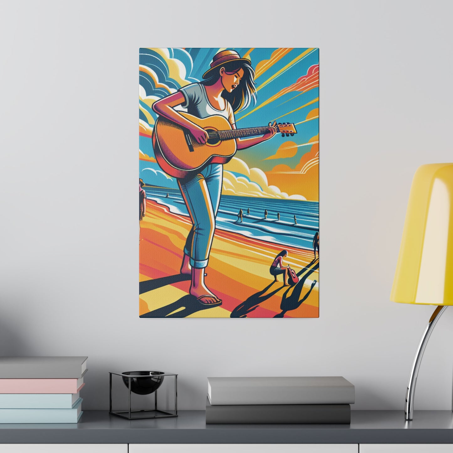 8246J - music art work, musician gift ideas, sunset background, sunset designs, ocean art work, beach art work, guitar art work, guitar player