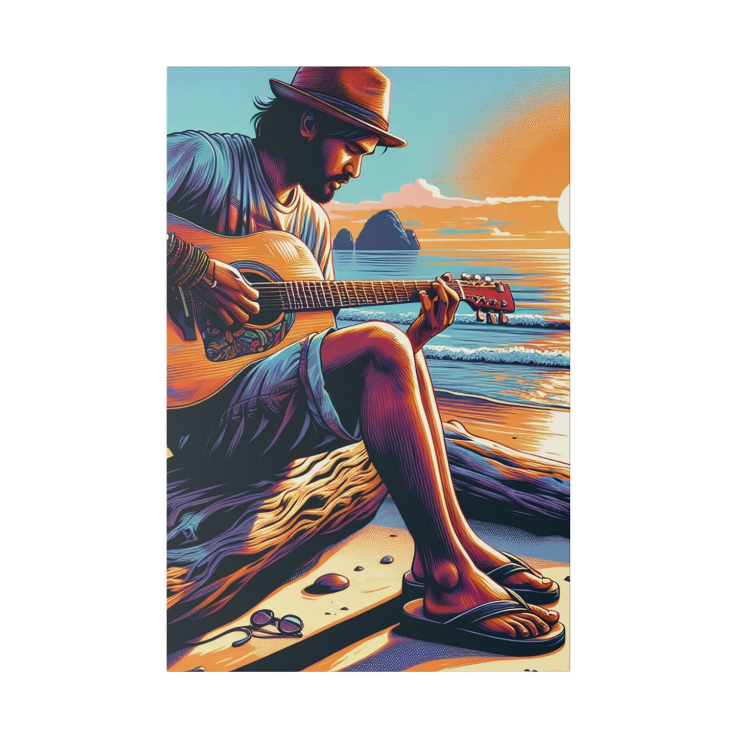 3276K - music art work, musician gift ideas, sunset background, sunset designs, ocean art work, beach art work, guitar art work, guitar player