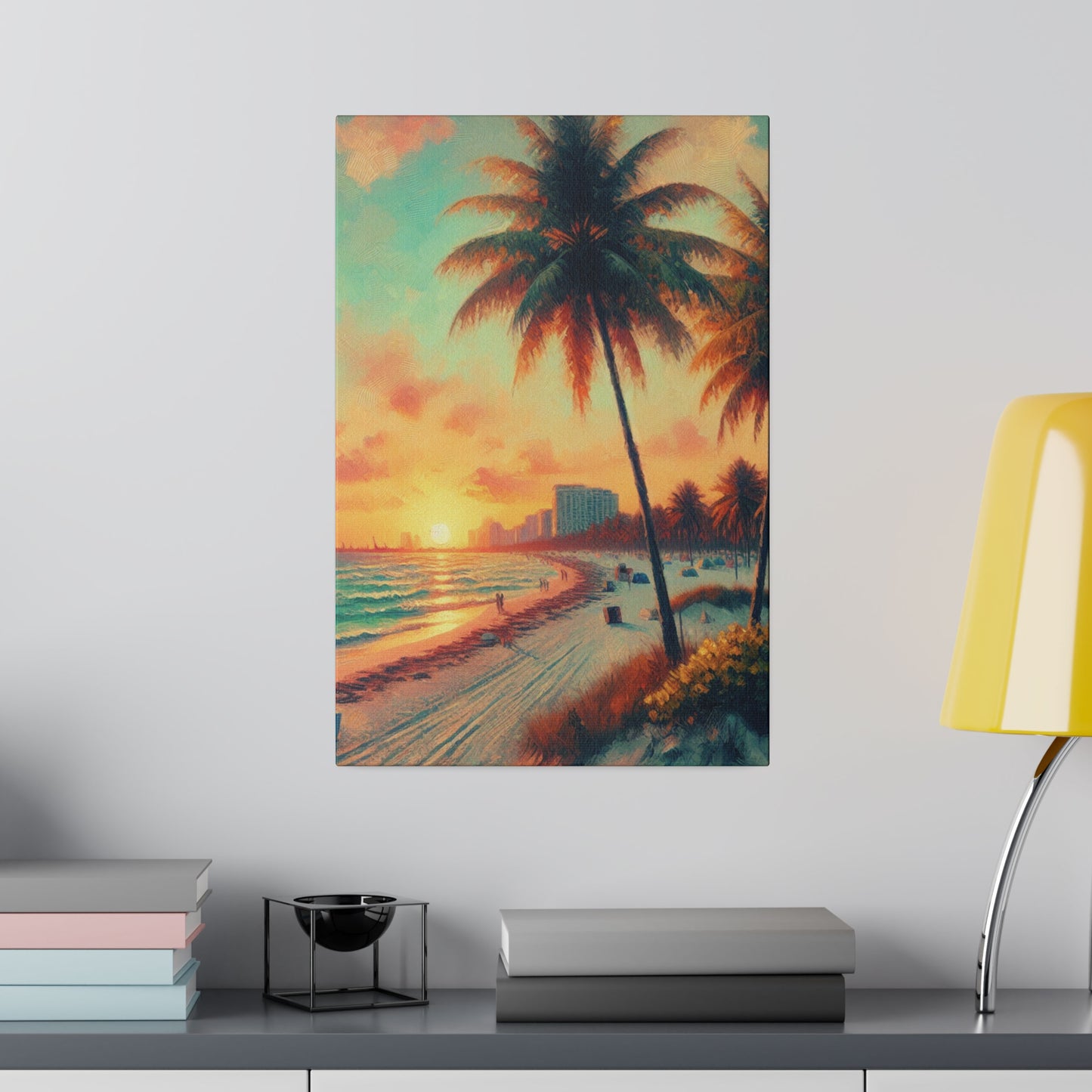 3782F - miami beach art, sunset background, ocean art work, beach art work, sunset designs, miami beach painting, miami beach print