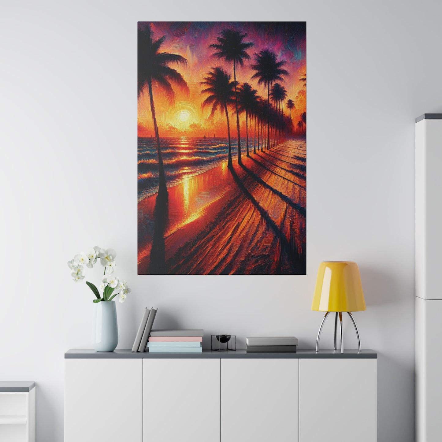 7132Q - miami beach art, sunset background, ocean art work, beach art work, sunset designs, miami beach painting, miami beach print