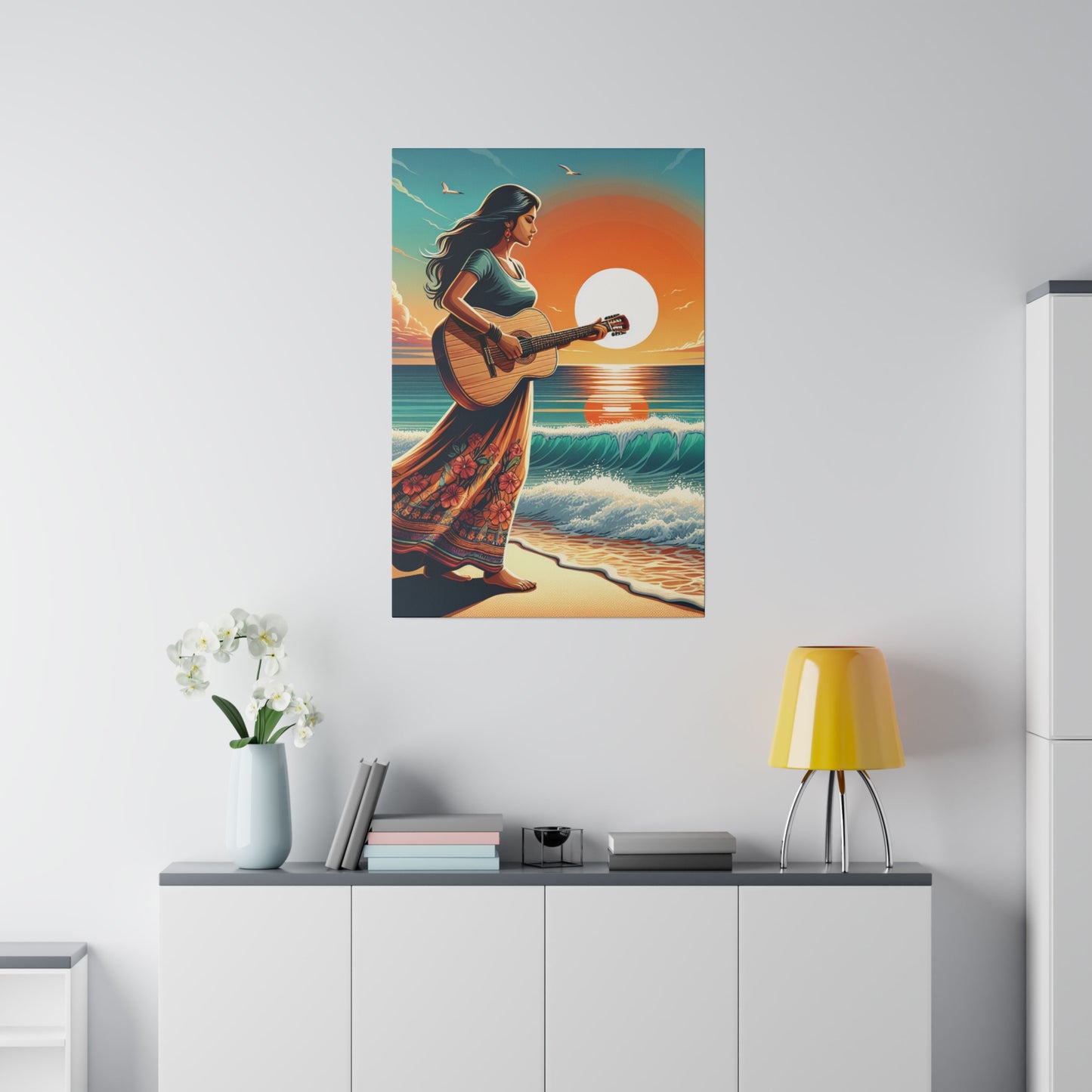 7873X - music art work, musician gift ideas, sunset background, sunset designs, ocean art work, beach art work, guitar art work, guitar player