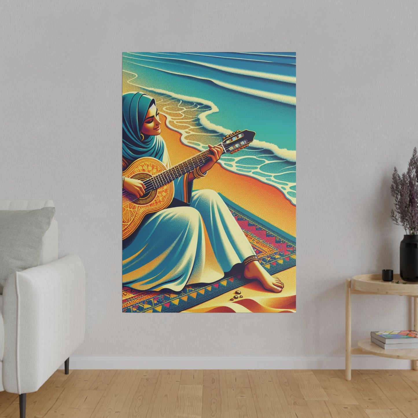 3129B - music art work, musician gift ideas, sunset background, sunset designs, ocean art work, beach art work, guitar art work, guitar player