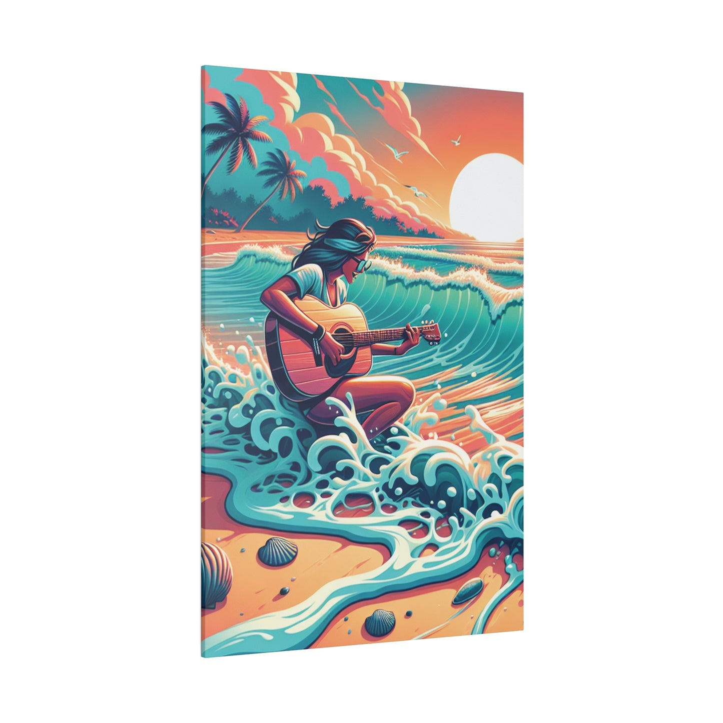 6719Z - music art work, musician gift ideas, sunset background, sunset designs, ocean art work, beach art work, guitar art work, guitar player