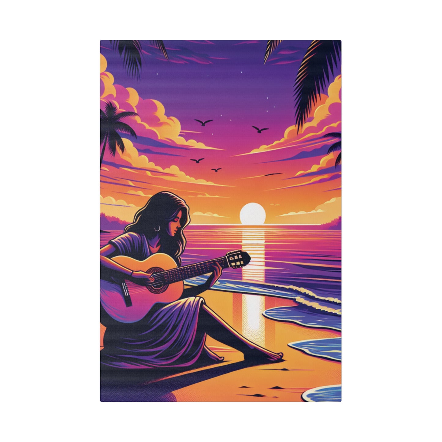 4927M - music art work, musician gift ideas, sunset background, sunset designs, ocean art work, beach art work, guitar art work, guitar player