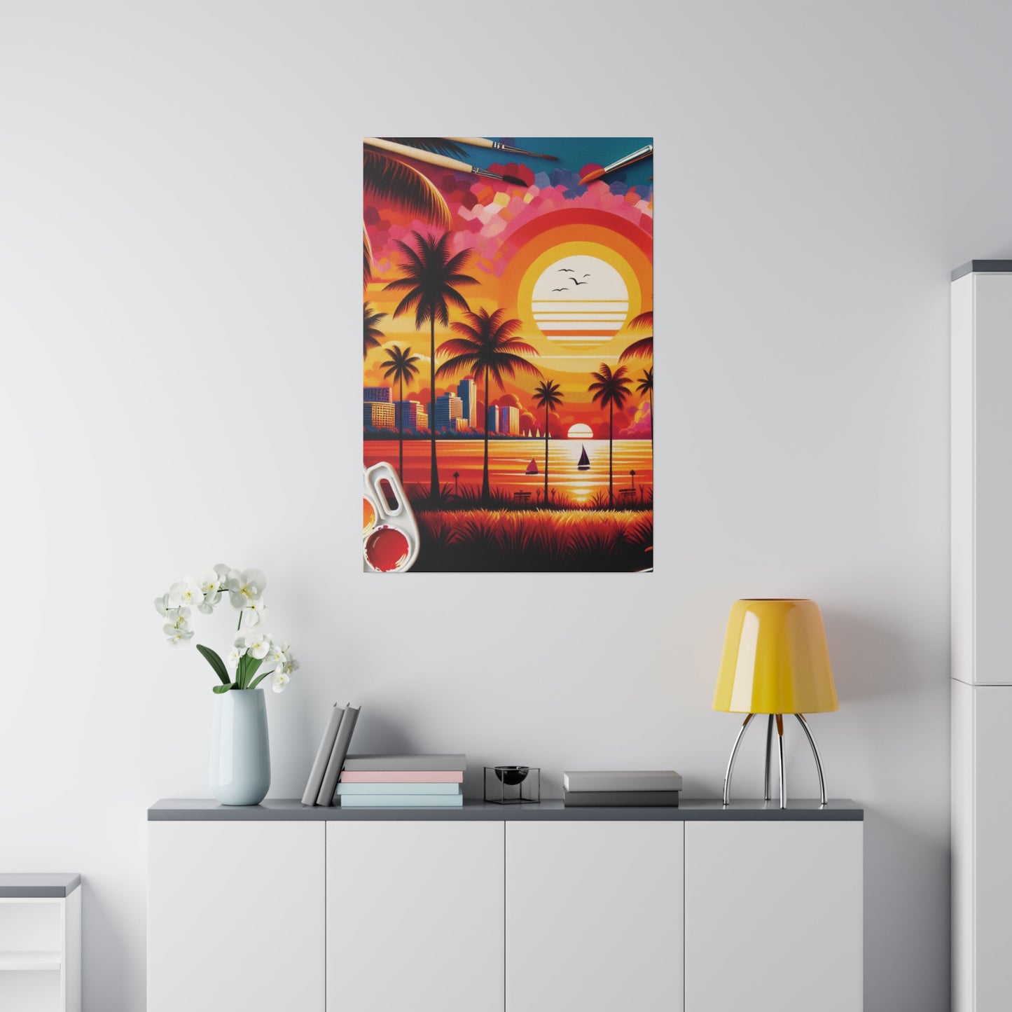 6739K - miami beach art, sunset background, ocean art work, beach art work, sunset designs, miami beach painting, miami beach print