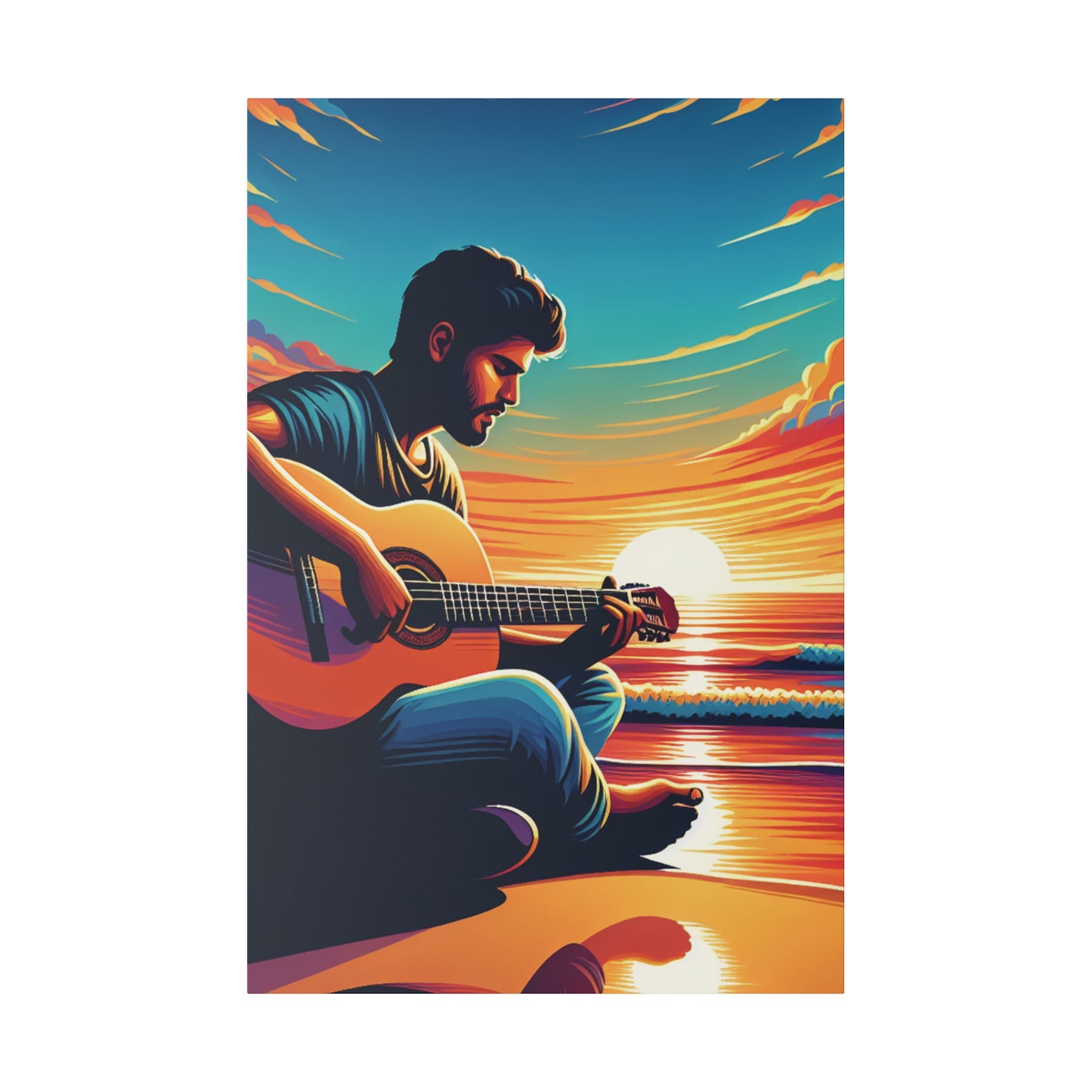 8327K - music art work, musician gift ideas, sunset background, sunset designs, ocean art work, beach art work, guitar art work, guitar player