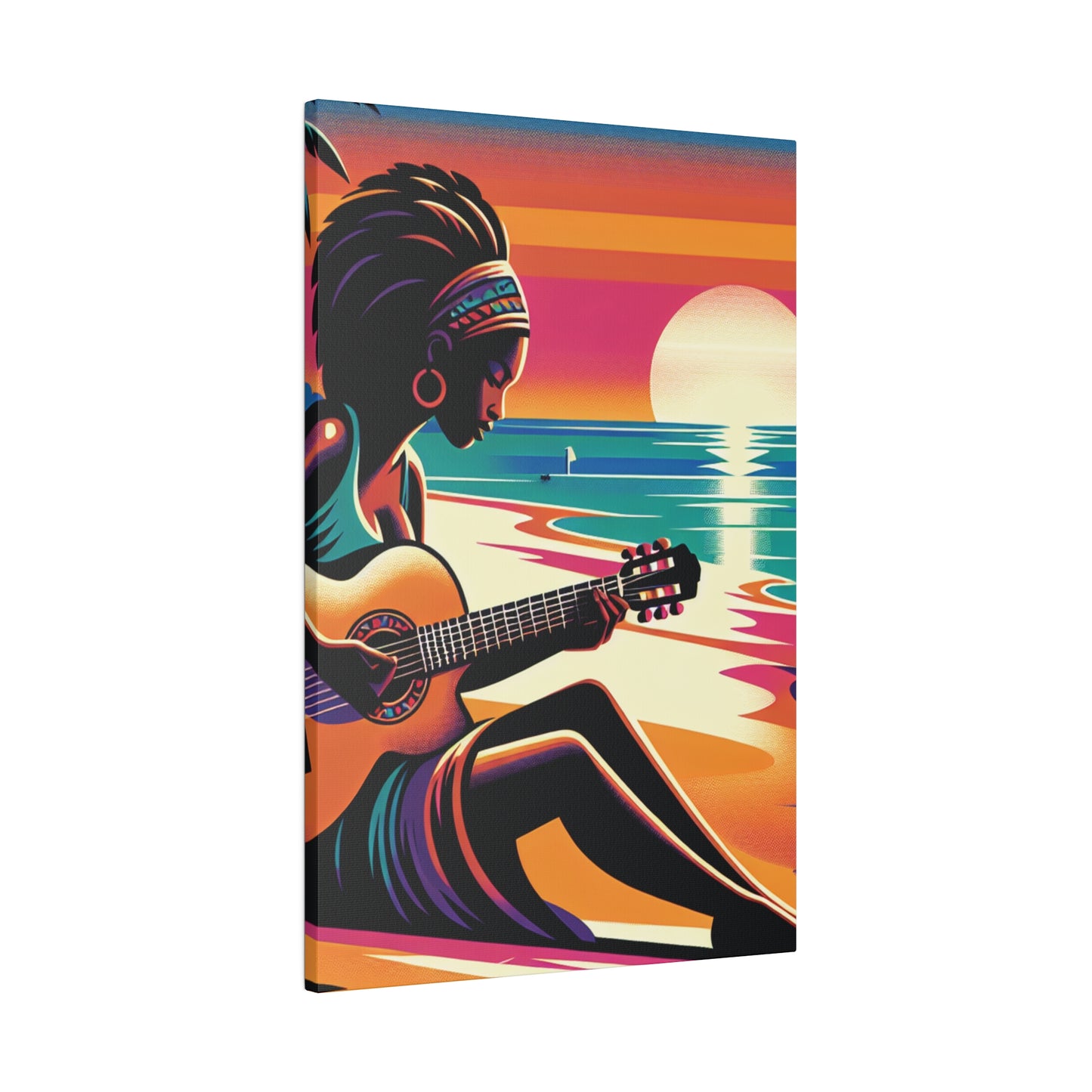 6493G - music art work, musician gift ideas, sunset background, sunset designs, ocean art work, beach art work, guitar art work, guitar player