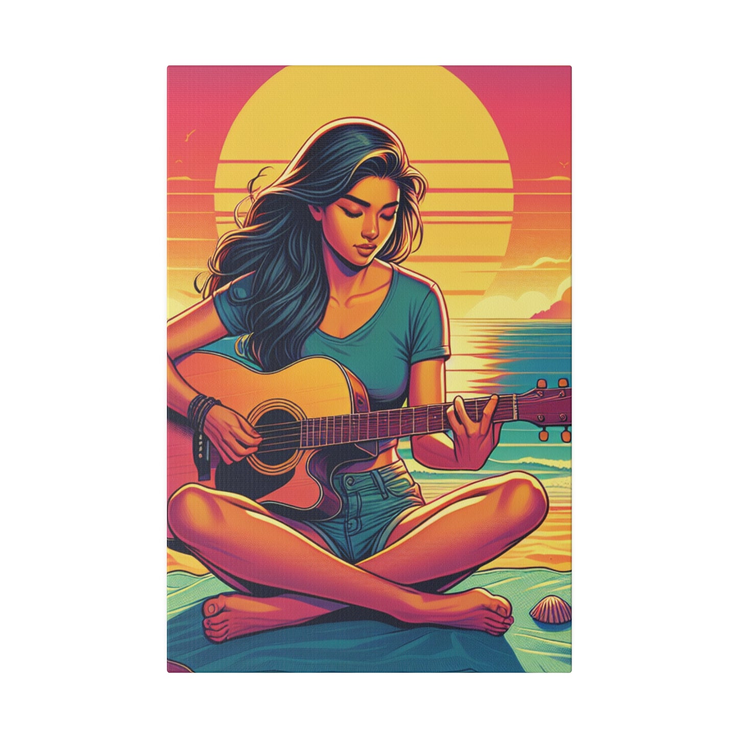 3746K - music art work, musician gift ideas, sunset background, sunset designs, ocean art work, beach art work, guitar art work, guitar player