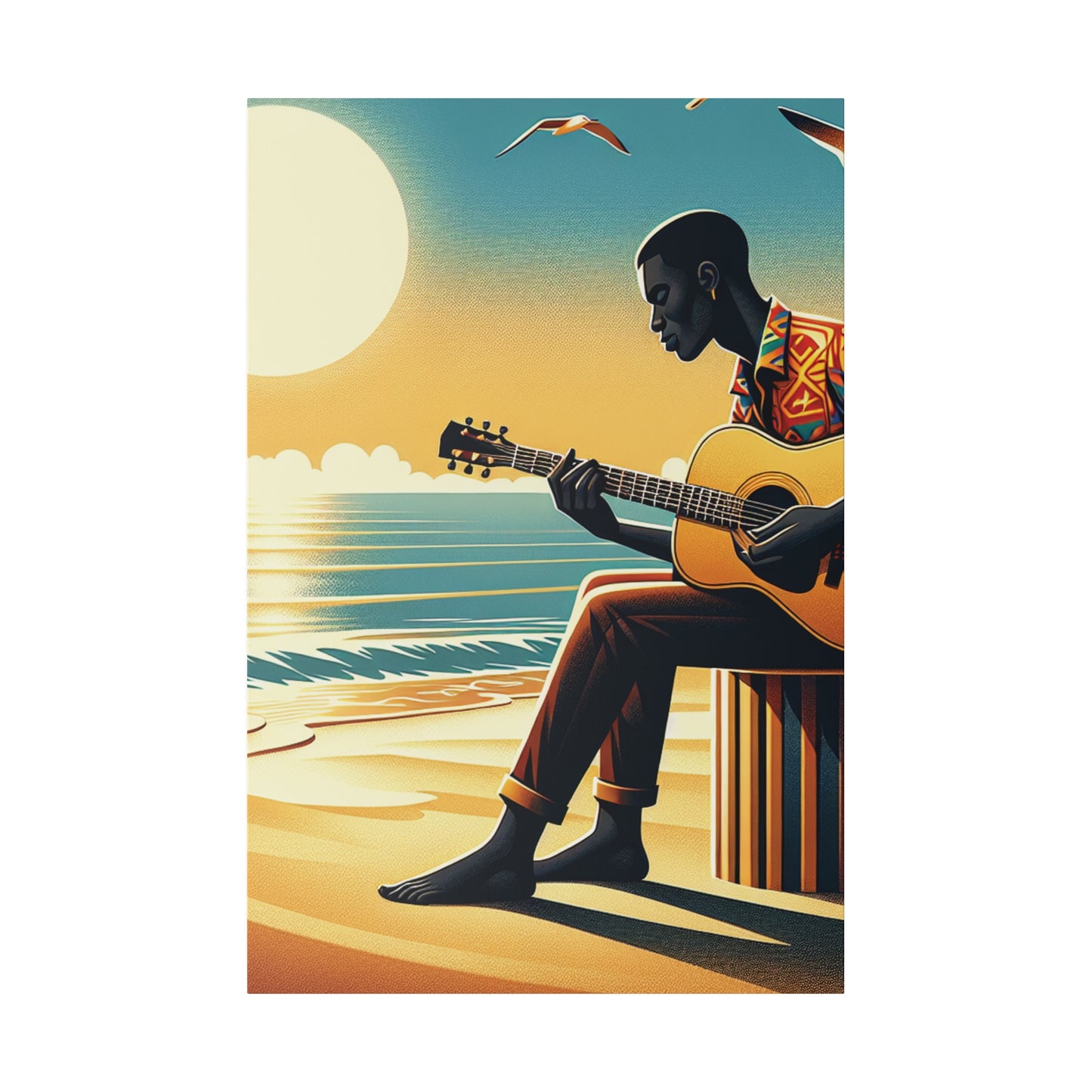 3127J - music art work, musician gift ideas, sunset background, sunset designs, ocean art work, beach art work, guitar art work, guitar player