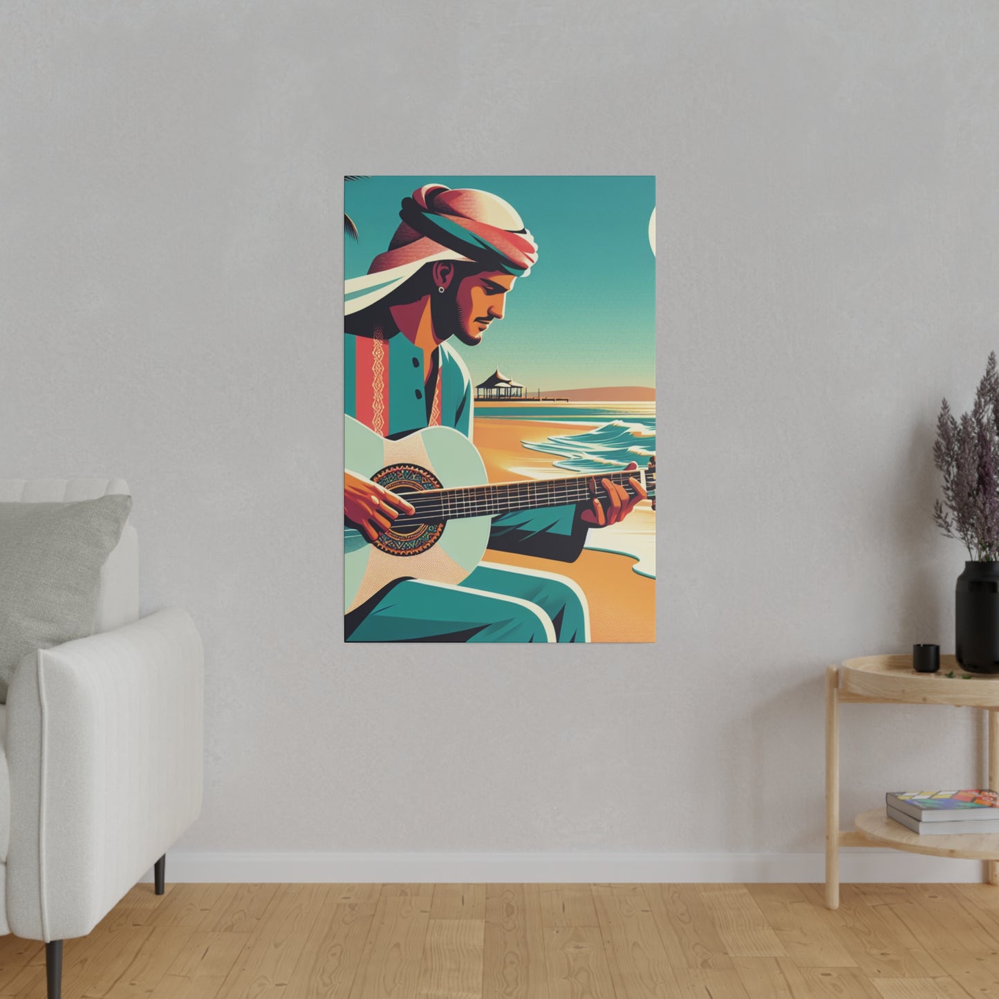 6852M - music art work, musician gift ideas, sunset background, sunset designs, ocean art work, beach art work, guitar art work, guitar player