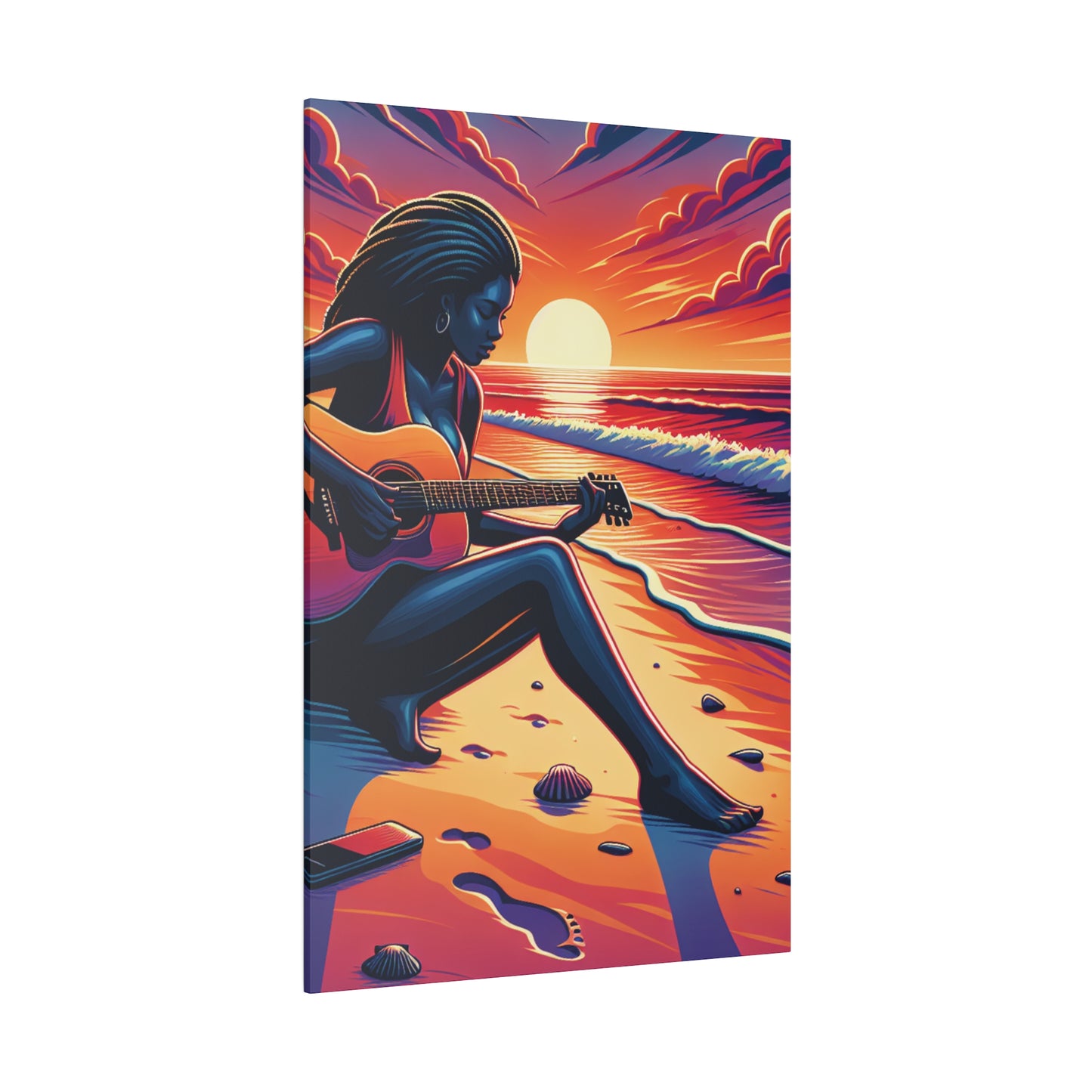 3476M - music art work, musician gift ideas, sunset background, sunset designs, ocean art work, beach art work, guitar art work, guitar player