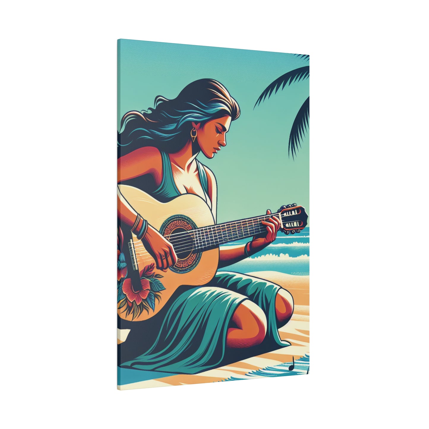 7843P - music art work, musician gift ideas, sunset background, sunset designs, ocean art work, beach art work, guitar art work, guitar player