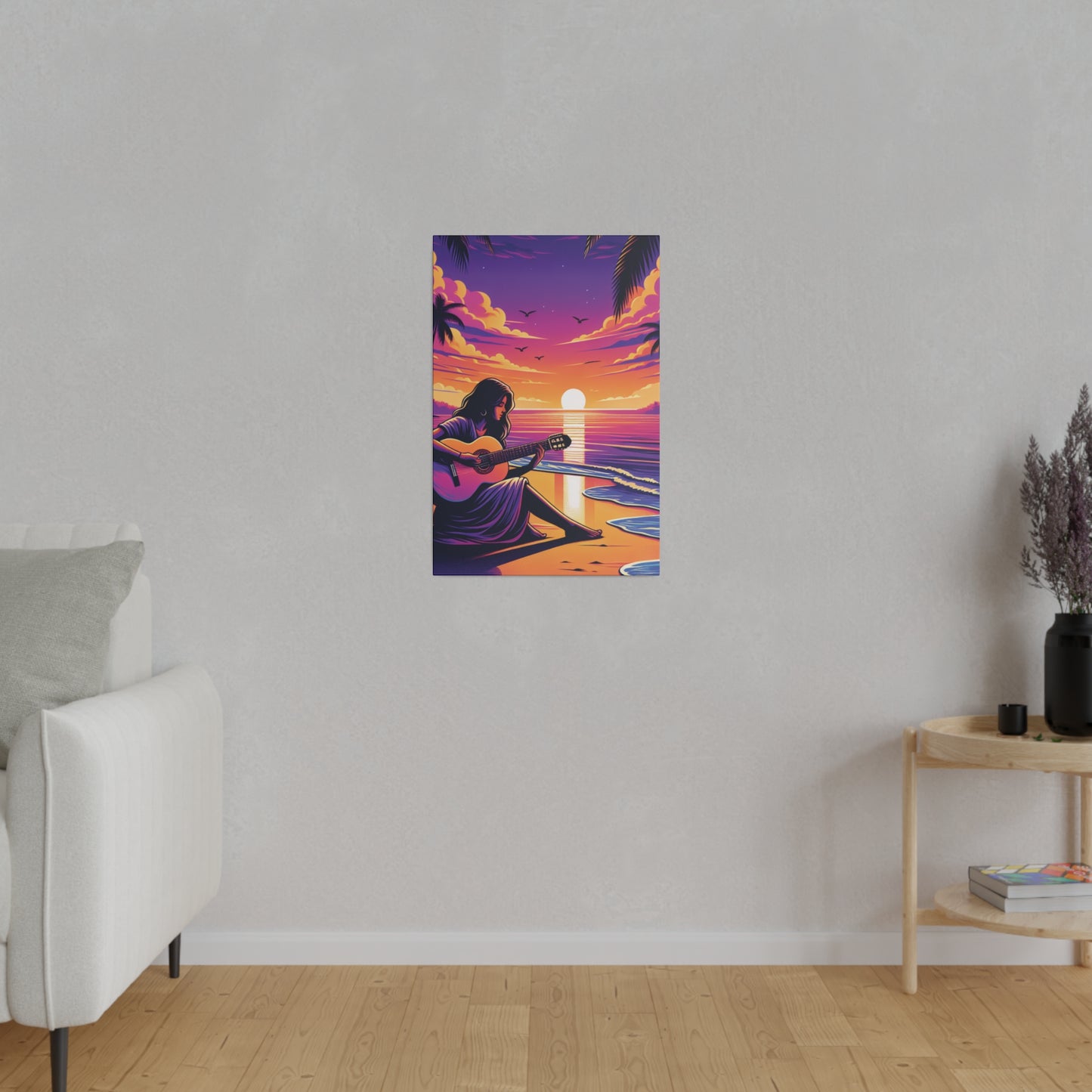 4927M - music art work, musician gift ideas, sunset background, sunset designs, ocean art work, beach art work, guitar art work, guitar player