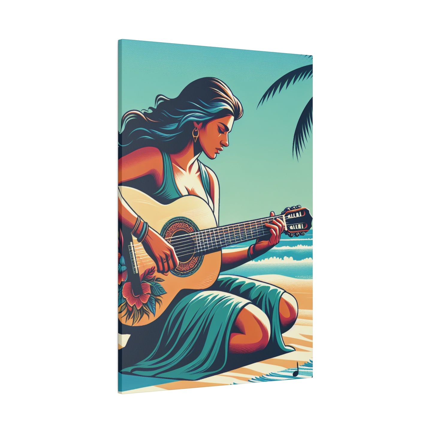 7843P - music art work, musician gift ideas, sunset background, sunset designs, ocean art work, beach art work, guitar art work, guitar player