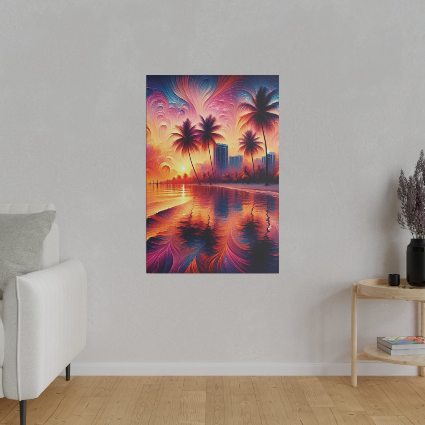 4732H - miami beach art, sunset background, ocean art work, beach art work, sunset designs, miami beach painting, miami beach print