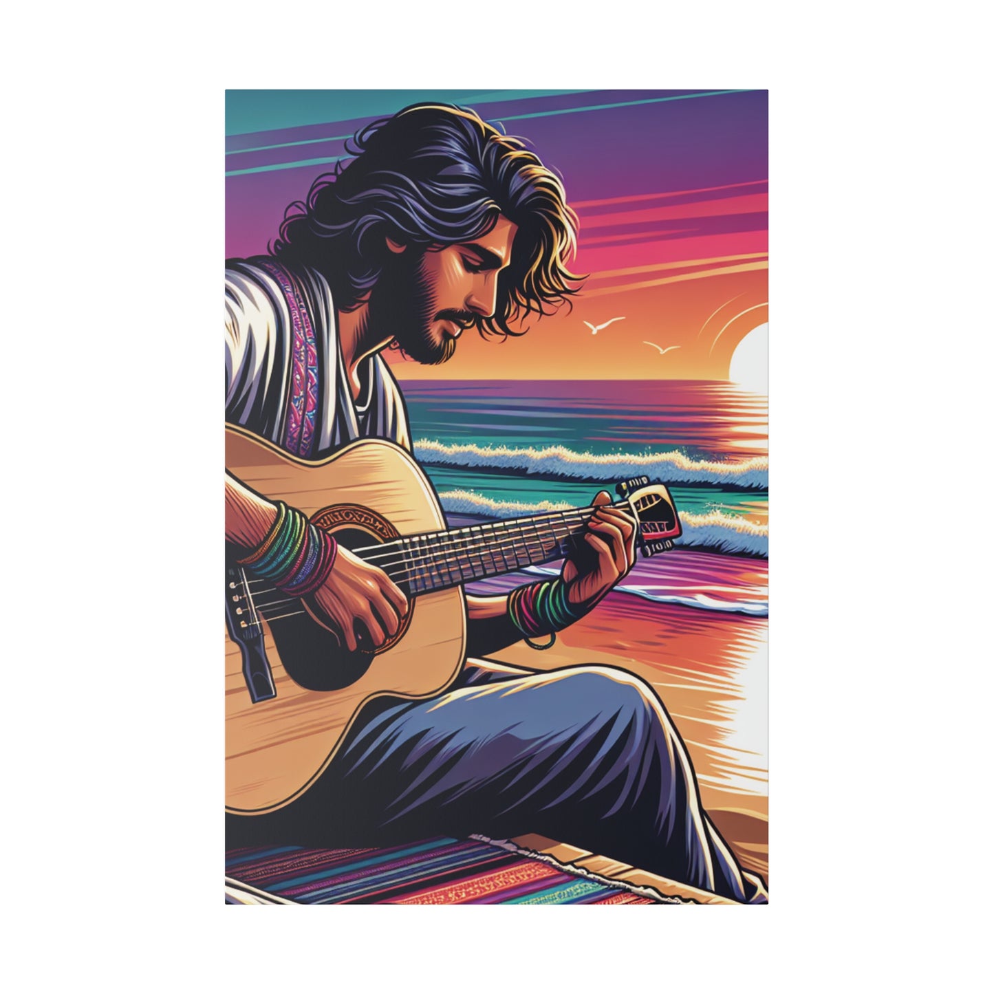 7532C - music art work, musician gift ideas, sunset background, sunset designs, ocean art work, beach art work, guitar art work, guitar player