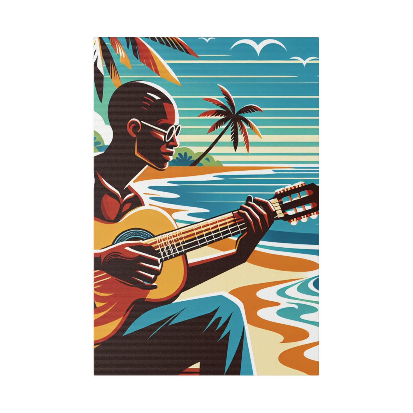 3491D - music art work, musician gift ideas, sunset background, sunset designs, ocean art work, beach art work, guitar art work, guitar player