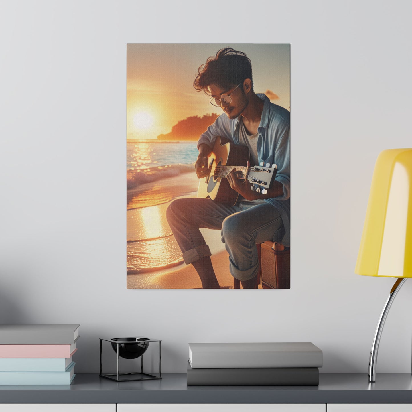 6284J - music art work, musician gift ideas, sunset background, sunset designs, ocean art work, beach art work, guitar art work, guitar player