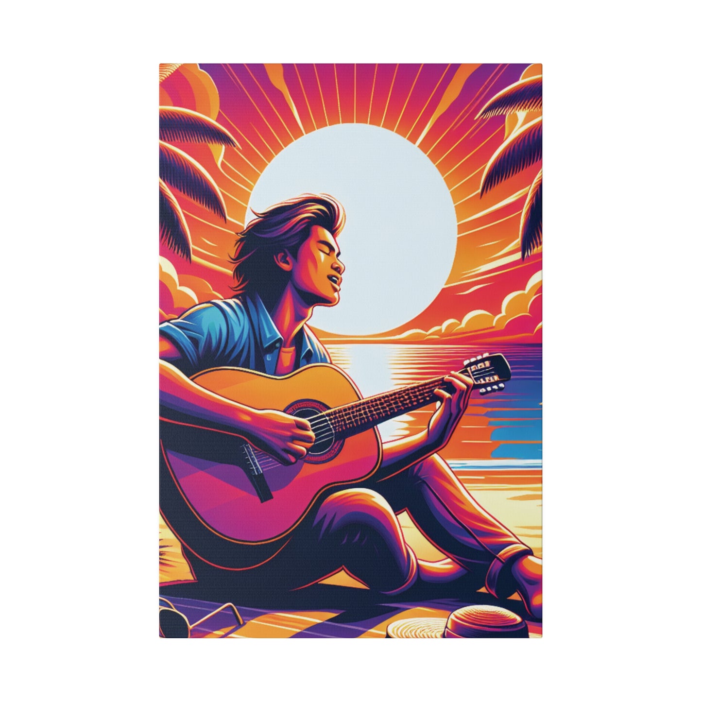 3297Z - music art work, musician gift ideas, sunset background, sunset designs, ocean art work, beach art work, guitar art work, guitar player