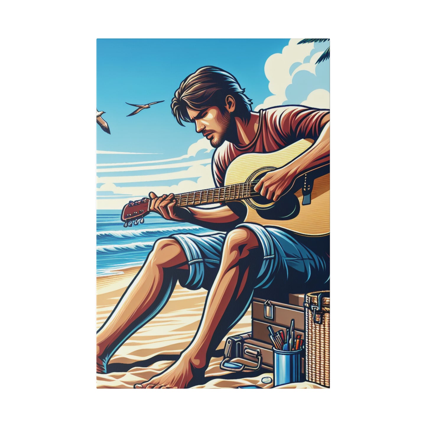 7259J - music art work, musician gift ideas, sunset background, sunset designs, ocean art work, beach art work, guitar art work, guitar player