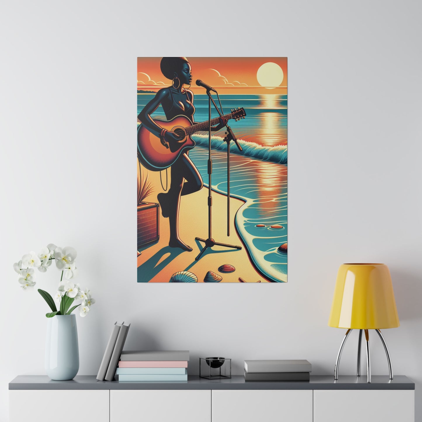 6482G - music art work, musician gift ideas, sunset background, sunset designs, ocean art work, beach art work, guitar art work, guitar player