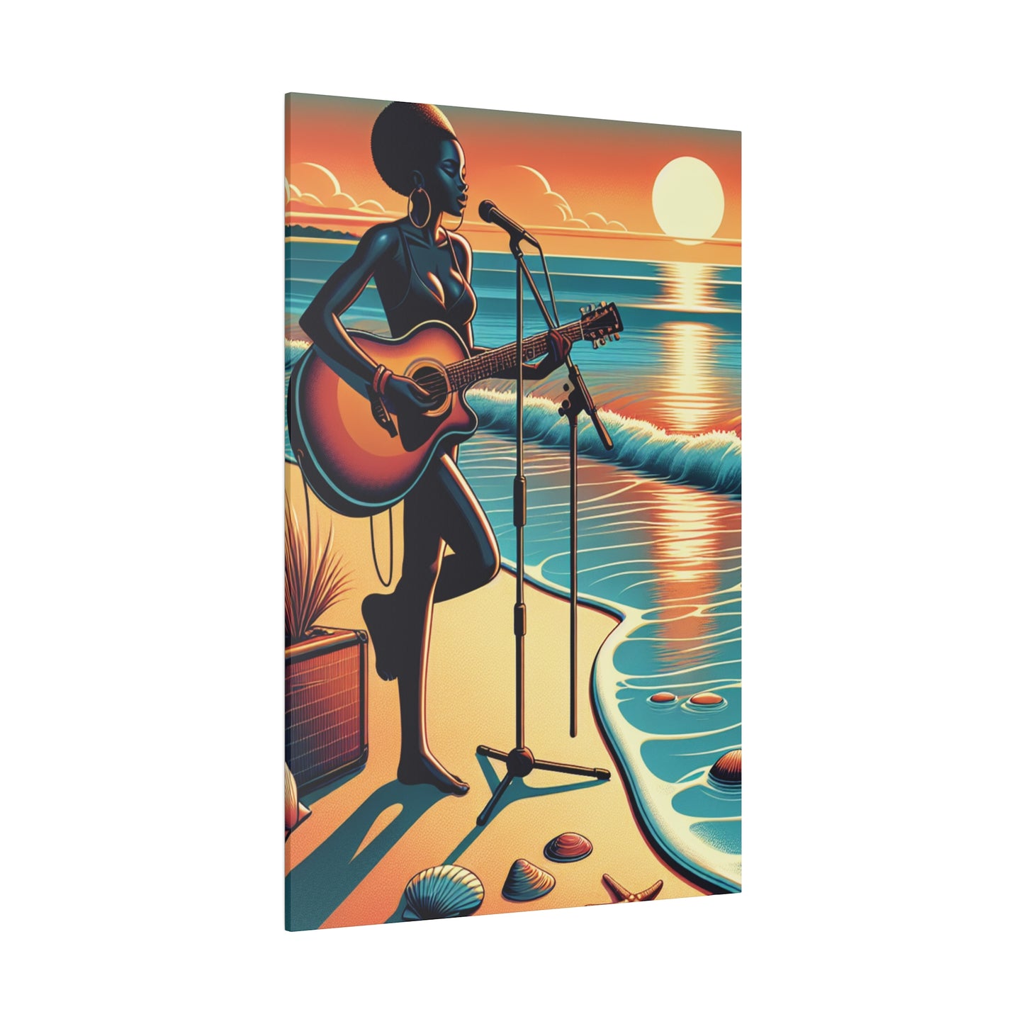 6482G - music art work, musician gift ideas, sunset background, sunset designs, ocean art work, beach art work, guitar art work, guitar player