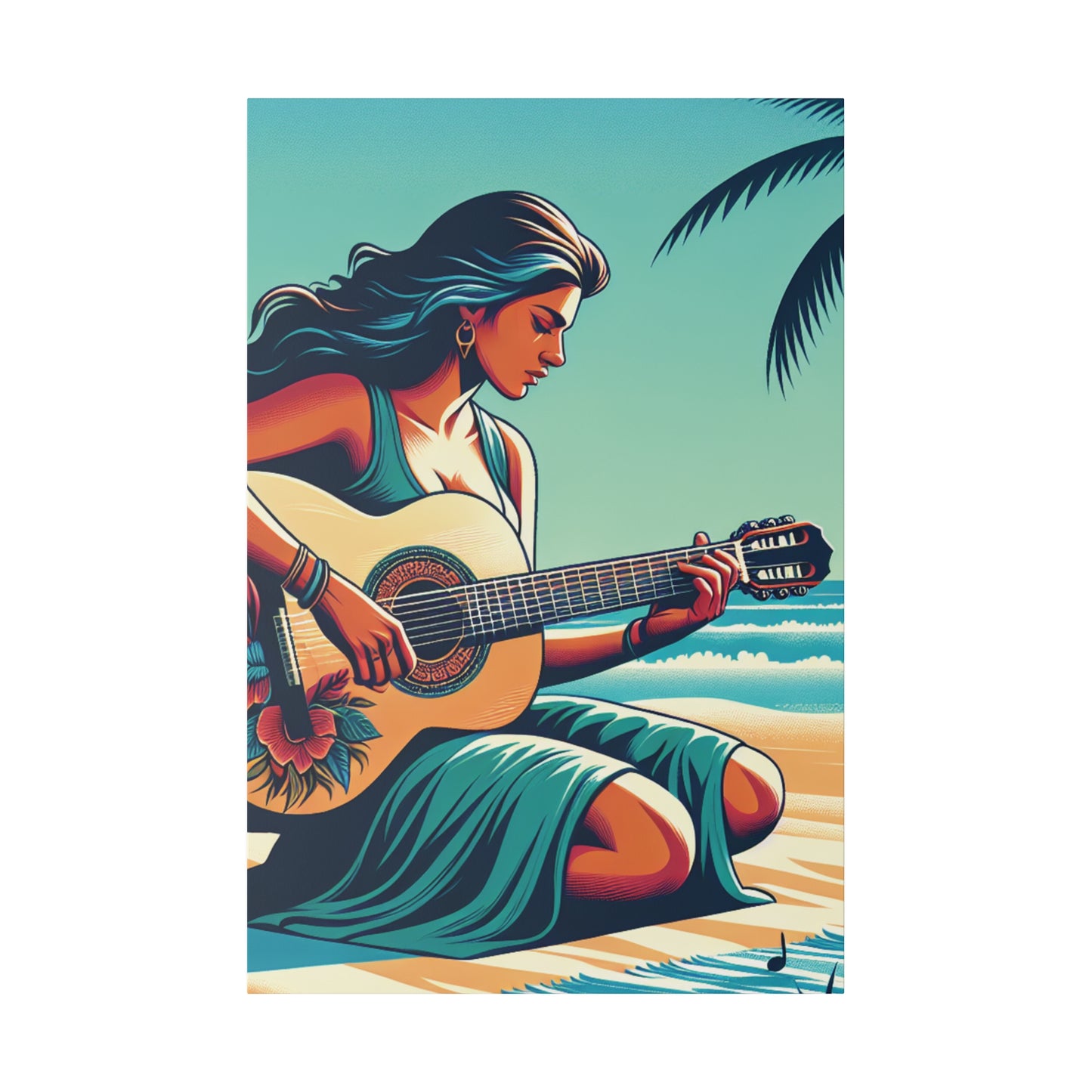 7843P - music art work, musician gift ideas, sunset background, sunset designs, ocean art work, beach art work, guitar art work, guitar player