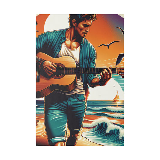 5372K - music art work, musician gift ideas, sunset background, sunset designs, ocean art work, beach art work, guitar art work, guitar player