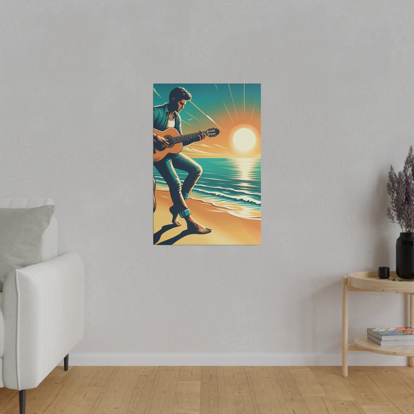 6732K - music art work, musician gift ideas, sunset background, sunset designs, ocean art work, beach art work, guitar art work, guitar player