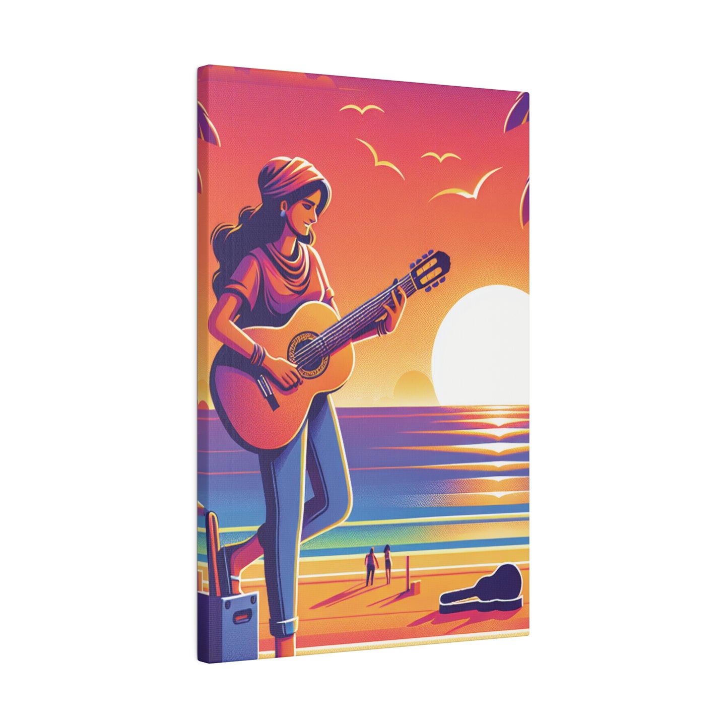 9372J - music art work, musician gift ideas, sunset background, sunset designs, ocean art work, beach art work, guitar art work, guitar player