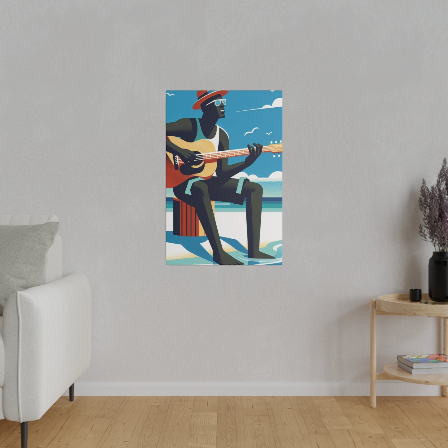 6390J - music art work, musician gift ideas, sunset background, sunset designs, ocean art work, beach art work, guitar art work, guitar player