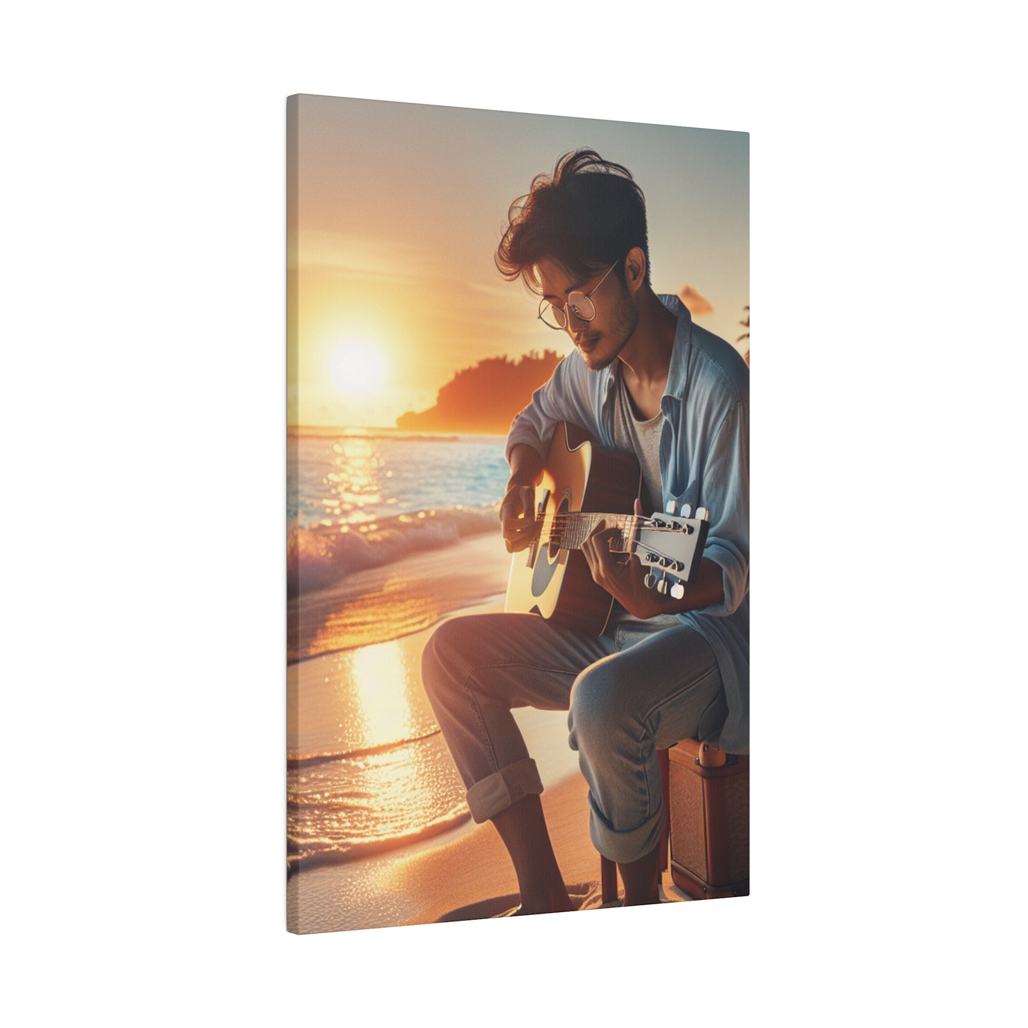 6284J - music art work, musician gift ideas, sunset background, sunset designs, ocean art work, beach art work, guitar art work, guitar player