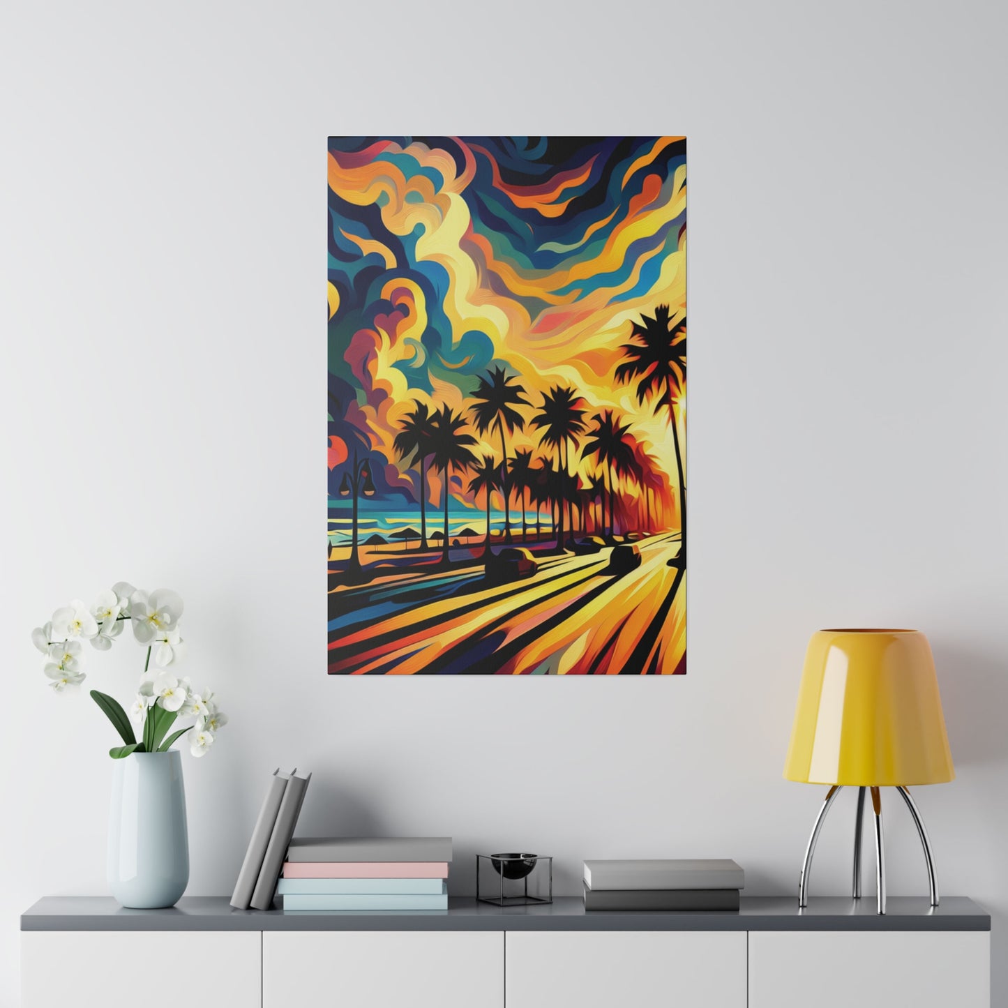 3587J - miami beach art, sunset background, ocean art work, beach art work, sunset designs, miami beach painting, miami beach print