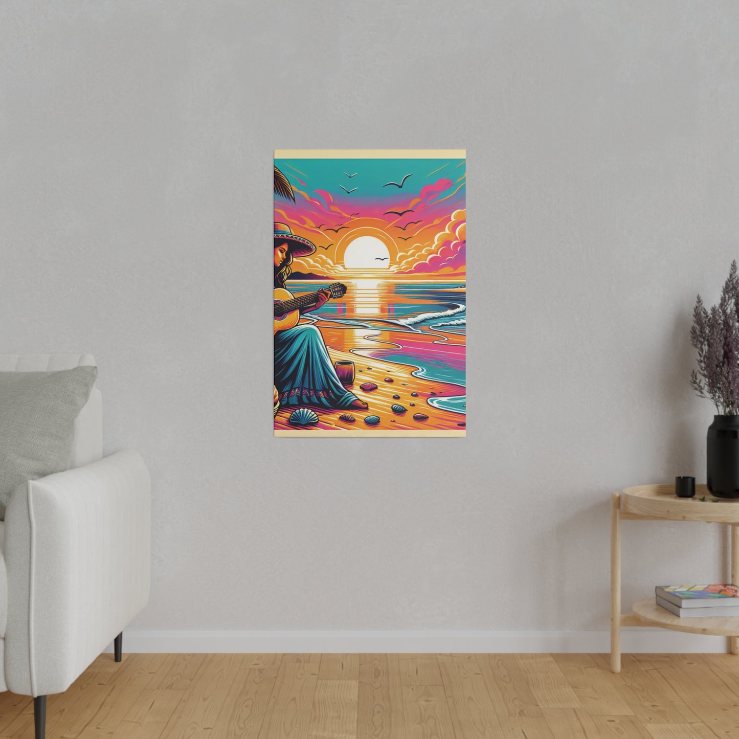 6389M - music art work, musician gift ideas, sunset background, sunset designs, ocean art work, beach art work, guitar art work, guitar player