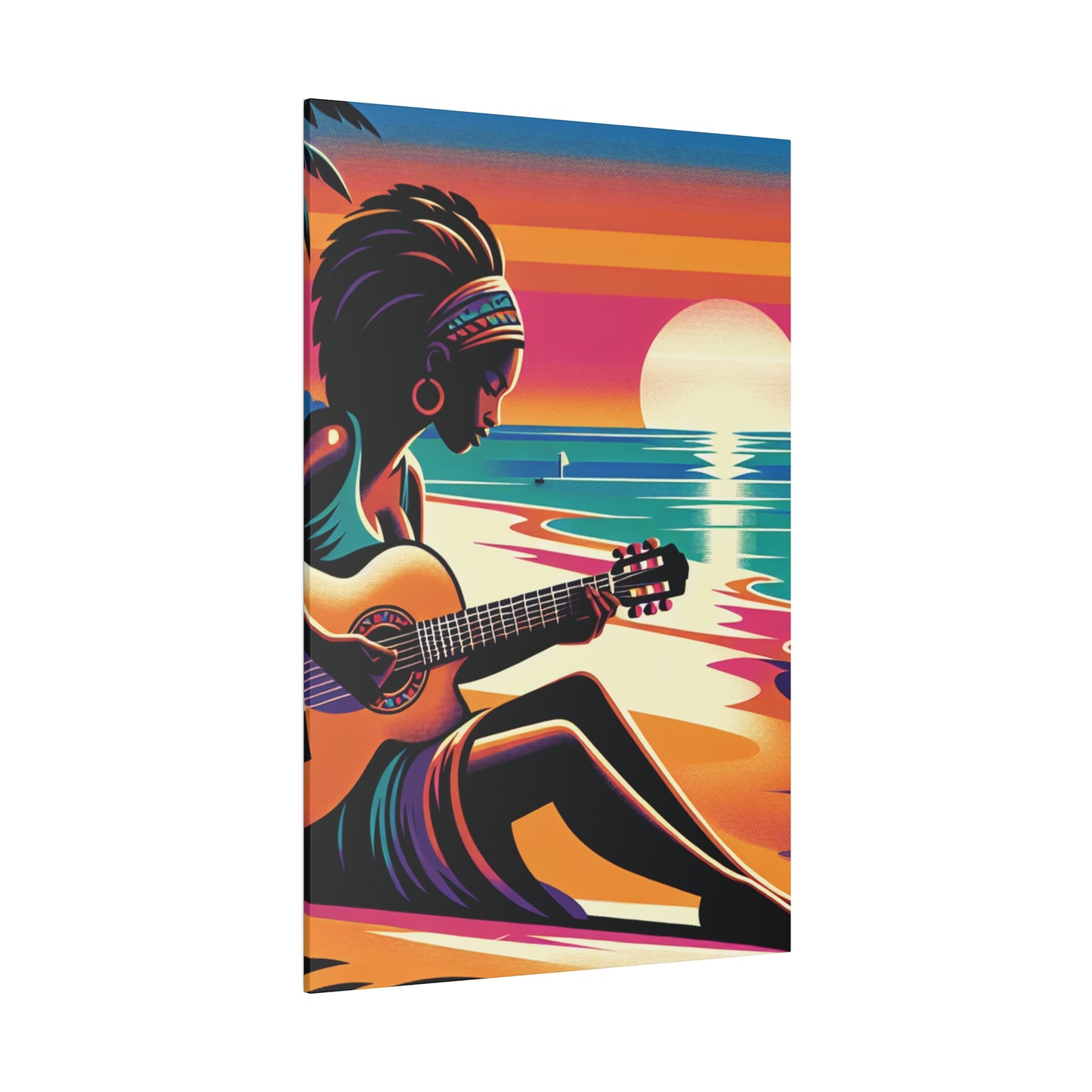 6493G - music art work, musician gift ideas, sunset background, sunset designs, ocean art work, beach art work, guitar art work, guitar player