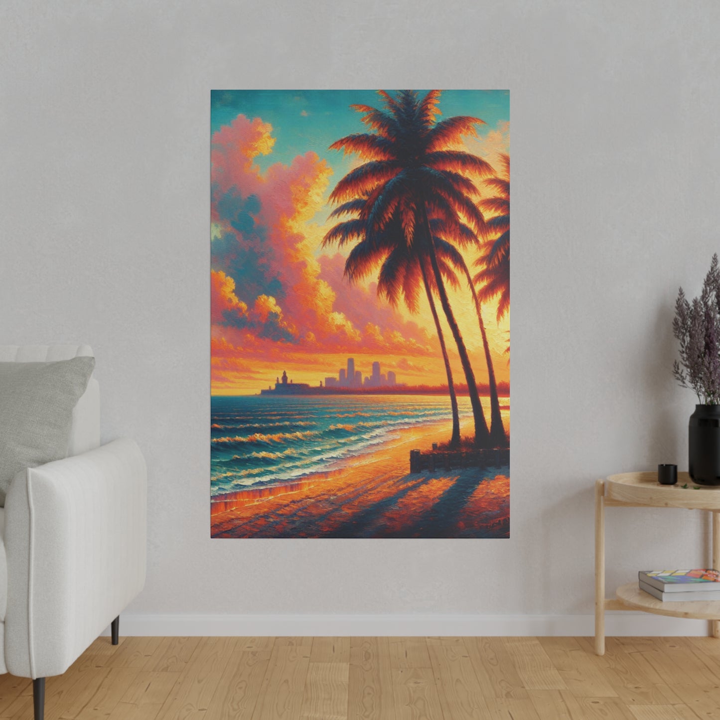 4593M - miami beach art, sunset background, ocean art work, beach art work, sunset designs, miami beach painting, miami beach print